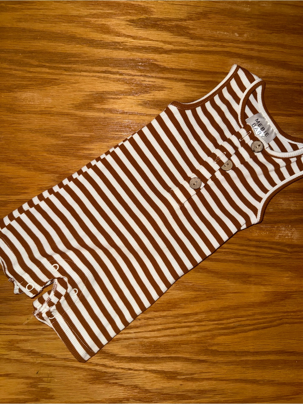 Mebie Baby Striped Sleeveless Baby Romper - Brown & White — image 2 of 5